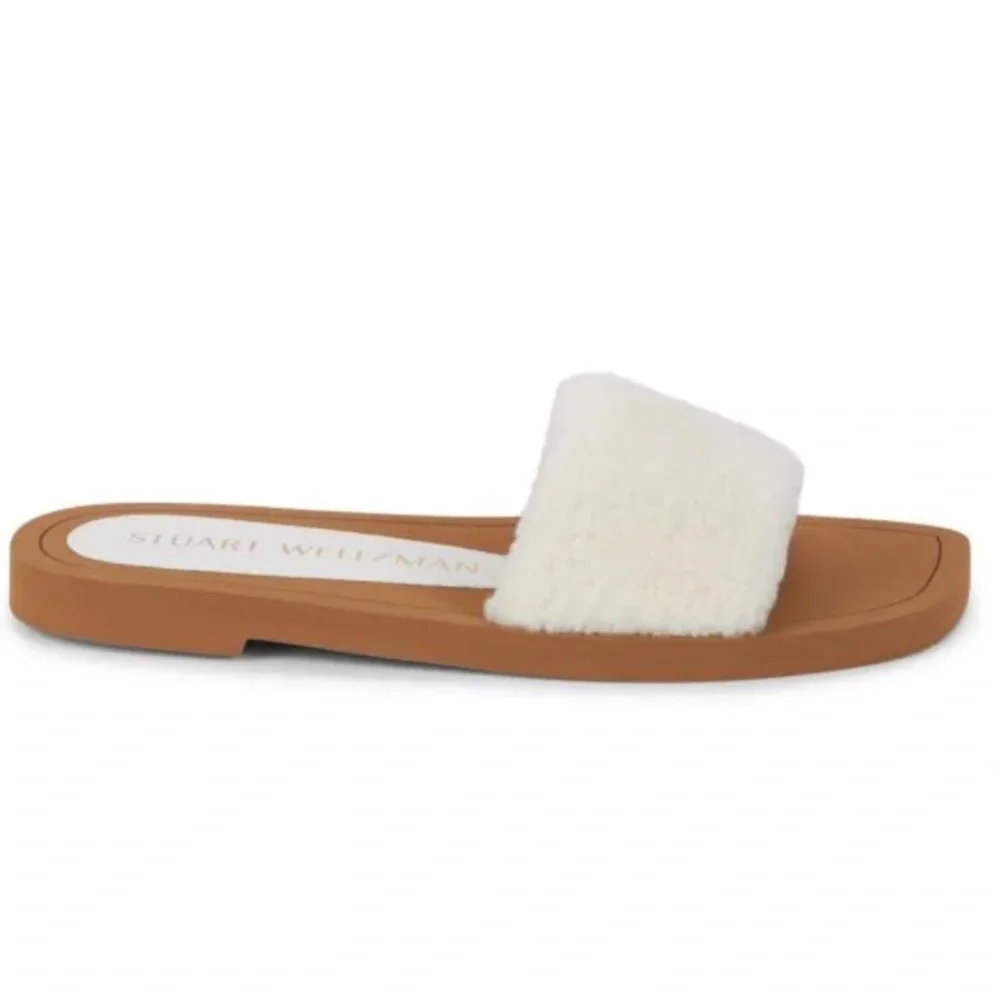 NWT Stuart Weitzman Cammy Shearling Slides White Size 6.5B US 37 EUR